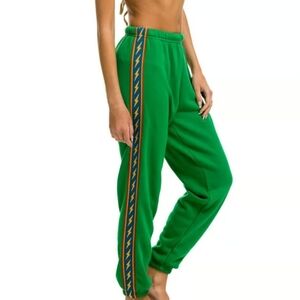 Aviator Nation Bolt Stripe Pants In Kelly Green